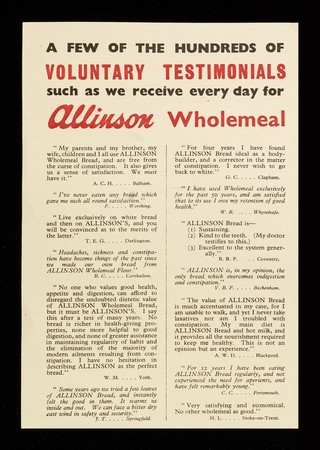 You have read in the press what we say to you... what doctors say to you... what dentists say to you... what bakers say to you... : now read what users say to you / Allinson Ltd.