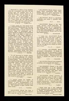 You have read in the press what we say to you... what doctors say to you... what dentists say to you... what bakers say to you... : now read what users say to you / Allinson Ltd.