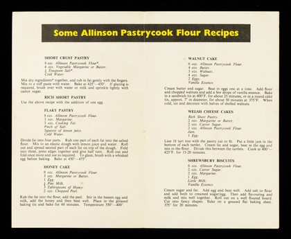 Try these exciting recipes : Allinson pastrycook self-raising flour : a really superb flour / Allinson Ltd.