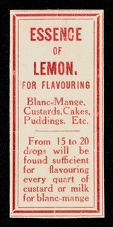 Essence of lemon : for flavouring blanc-mange, custards, cakes, puddings, etc.