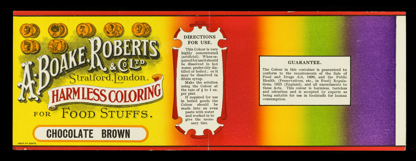 Harmless coloring for food stuffs : chocolate brown / A. Boake, Roberts & Co. Ltd.