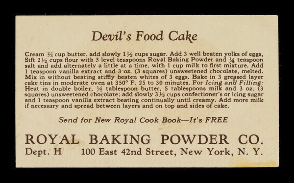 Devil's food cake / Royal Baking Powder Co.