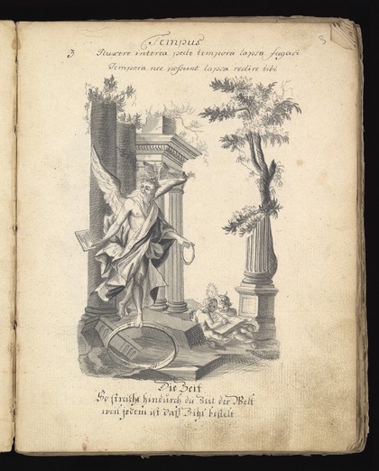 Allegory of water: a woman holding a ship on her shoulders; Moses leading Israelites out of Egypt while Pharaoh and the Egyptians drown. Drawing, ca. 1740.