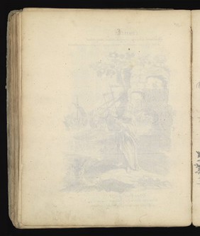 Allegory of water: a woman holding a ship on her shoulders; Moses leading Israelites out of Egypt while Pharaoh and the Egyptians drown. Drawing, ca. 1740.