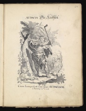 Allegory of water: a woman holding a ship on her shoulders; Moses leading Israelites out of Egypt while Pharaoh and the Egyptians drown. Drawing, ca. 1740.