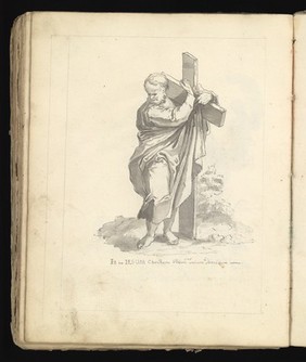 Allegory of water: a woman holding a ship on her shoulders; Moses leading Israelites out of Egypt while Pharaoh and the Egyptians drown. Drawing, ca. 1740.