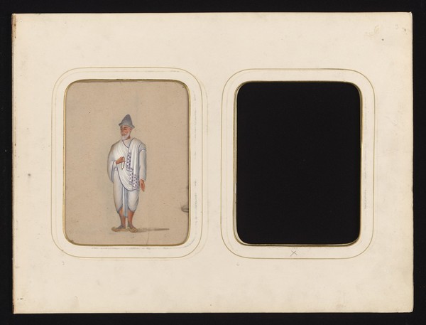 Festival of Muḥarram: a procession of musicians, people carrying pennants and replicas of the martyrs' tombs. Gouache painting on mica by an Indian artist.