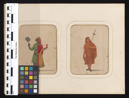 A collection of Indian costumes, types and occupations. Gouache paintings by an Indian artist.