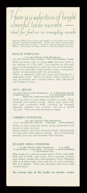 Fruit from Chivers orchards supplies the fruit juice for Chivers jellies : 9 delightful ways of serving Chivers jellies / Chivers & Sons, Limited.