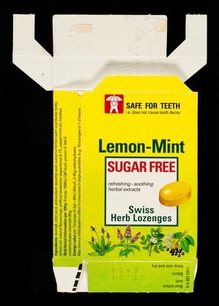 Ricola lemon-mint : sugar free, refreshing, soothing, herbal extracts : Swiss herb lozenges / manufacturer: Ricola AG ; UK importer: Cedar Health Ltd.
