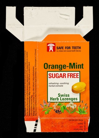 Ricola orange-mint : sugar free, refreshing, soothing, herbal extracts : Swiss herb lozenges / manufacturer: Ricola AG ; UK importer: Cedar Health Ltd.