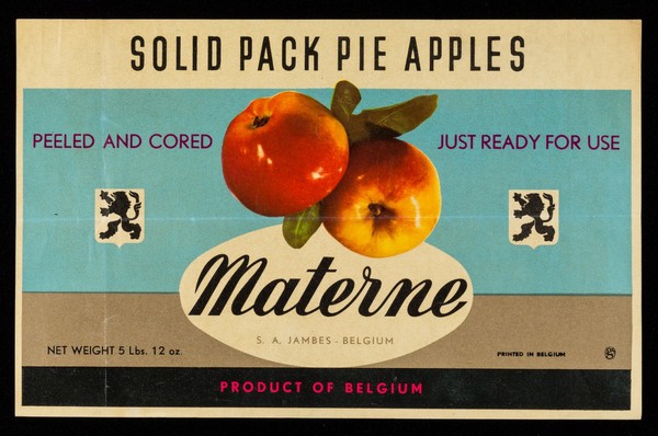 Solid pack pie apples : peeled and cored, just ready for use : Materne / S.A. Jambes.