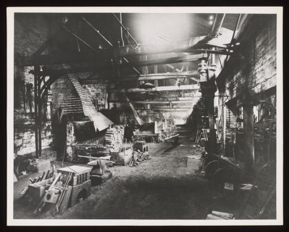 Smith's shop, Davy & United Engineering Co. Ltd., Park Iron Works, Sheffield. Reproduction, 1957, of a photograph of ca. 1910.