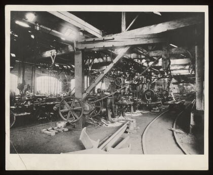 Machine shop, Davy & United Engineering Co. Ltd., Park Iron Works, Sheffield. Reproduction, 1957, of a photograph of ca. 1890.