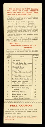 "Wye Valley" jams : made where the fruit grows : gift scheme 1930 : mutually beneficial advertising "We get your trade, you get our gifts." / Herefordshire Fruit Co. Ltd.