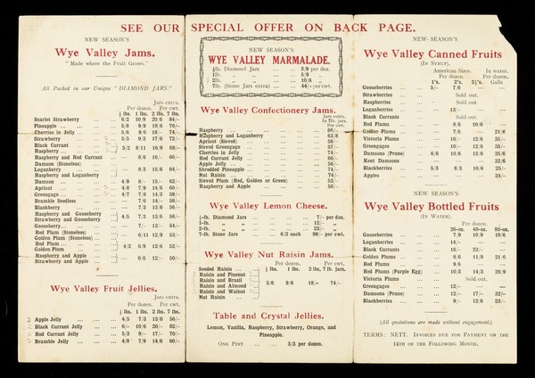 Wye Valley preserves : trade price list : January, 1929 / Herefordshire Fruit Co. Ltd.