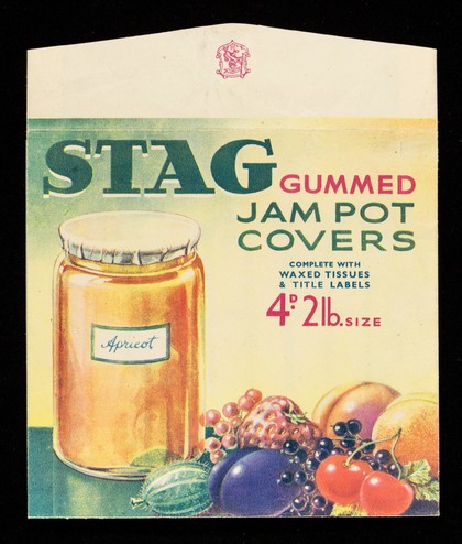 Stag gummed jam pot covers : complete with waxed tissues & title labels : 4d. 2 lb. size : a Dickinson product.