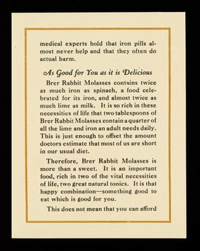 This is why Brer Rabbit Molasses, nature's own sugar sweet, is healthful... / Penick & Ford, Ltd., Inc.