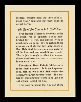 This is why Brer Rabbit Molasses, nature's own sugar sweet, is healthful... / Penick & Ford, Ltd., Inc.