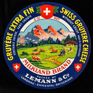 Gruyère extra fin : véritable suisse, sans croûte = Swiss gruyere cheese without crust : Milkland brand / packed by Lemann & Co.