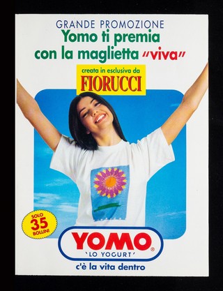Grande promozione : Yomo ti premia con la maglietta "viva" creata in esclusiva da Fiorucci : Yomo, 'Lo yogurt' : c'è vita dentro / Yomo.