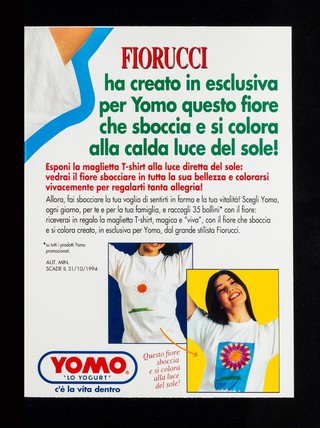 Grande promozione : Yomo ti premia con la maglietta "viva" creata in esclusiva da Fiorucci : Yomo, 'Lo yogurt' : c'è vita dentro / Yomo.