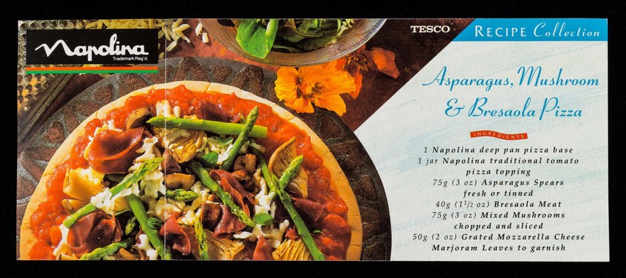 Asparagus, mushroom & bresaola pizza / Tesco.