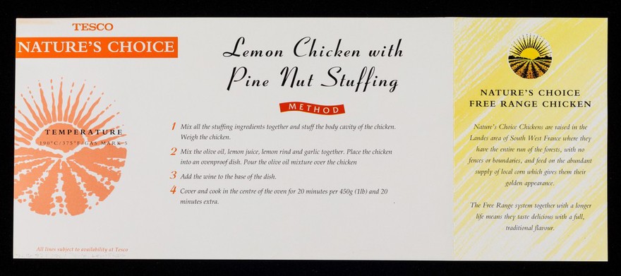 Lemon chicken with pine nut stuffing / Tesco.