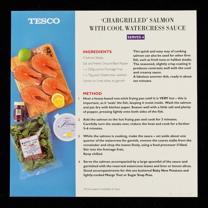 'Chargrilled' salmon with cool watercress sauce : fish made simple : main course / Tesco.
