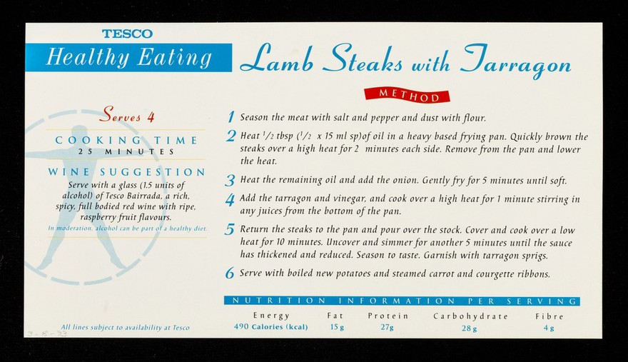 Lamb steaks with tarragon : a healthy eating recipe / Tesco.