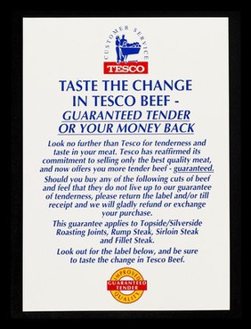 Taste the change in Tesco beef : guaranteed tender or your money back / Tesco.