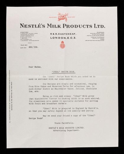 Nestlé's Milk Products Ltd. : 6 & 8, Eastcheap, London, E.C.3.