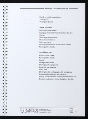 AIDS and you game / British Medical Association, West Sussex District Health Authority ; distributed by Daniels Publishing.
