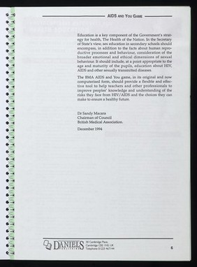 AIDS and you game / British Medical Association, West Sussex District Health Authority ; distributed by Daniels Publishing.