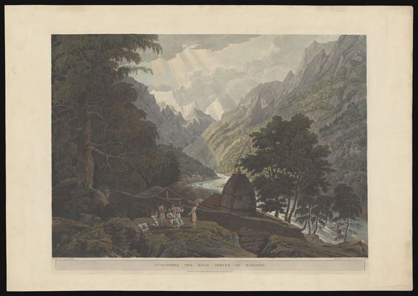 Gangotri, Uttar Pradesh: pilgrims praying at a shrine near the source of the Ganges. Aquatint by R. Havell, 1820, after J.B. Fraser.