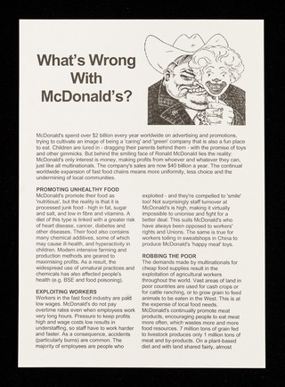What's wrong with McDonald's? / Anti-McDonald's Campaign.
