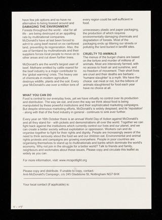 What's wrong with McDonald's? / Anti-McDonald's Campaign.