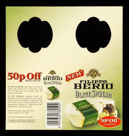 New Filippo Berio olive spread : 50p off coupon / Matthews Foods plc.