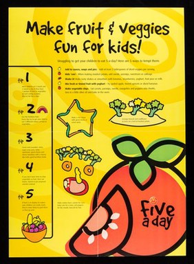 Five a day can be fun : an easy guide to help give your kids five fruit and veg a day / written and developed by Anita Bean.