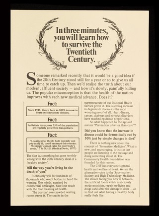 In three minutes you will learn how to survive the twentieth century / Community Health Foundation.