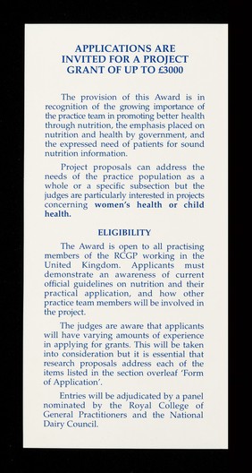 1995 practice team nutrition award / Royal College of General Practitioners, National Dairy Council.
