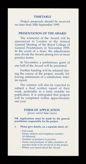 1995 practice team nutrition award / Royal College of General Practitioners, National Dairy Council.