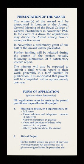 1996 practice team nutrition award / Royal College of General Practitioners, National Dairy Council.