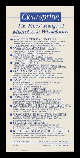 Macrobiotic quality wholefoods / Clearspring Ltd.