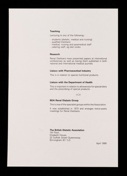 The renal dietician / British Dietetic Association.