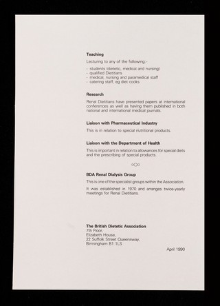 The renal dietician / British Dietetic Association.