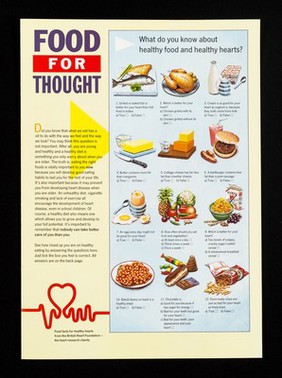 Food for thought... : food facts for healthy hearts from the British Heart Foundation, the heart research charity / written, designed and produced by Burnett Associates ; illustrated by Val Sassoon.