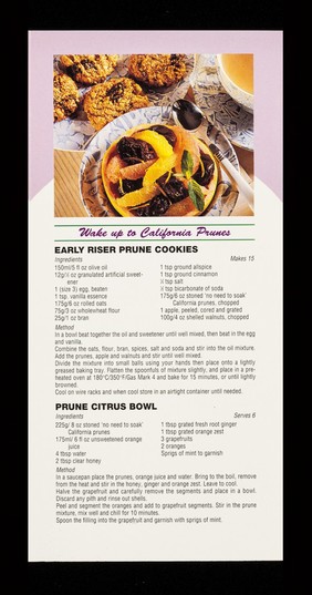 Enjoy healthy meals with deliciously different California prunes / Family Heart Association ... California Prune Press Office.