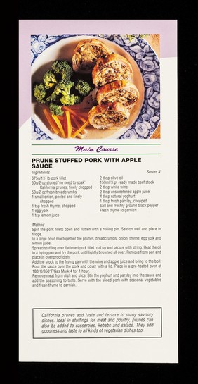 Enjoy healthy meals with deliciously different California prunes / Family Heart Association ... California Prune Press Office.