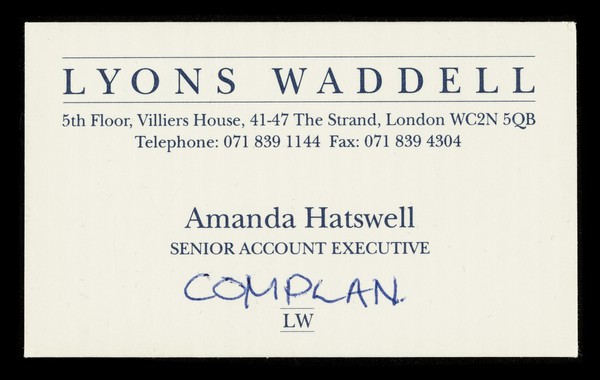 Lyons Waddell : 5th Floor, Villiers House, 41-47 The Strand, London... : Amanda Hatswell, senior account executive.